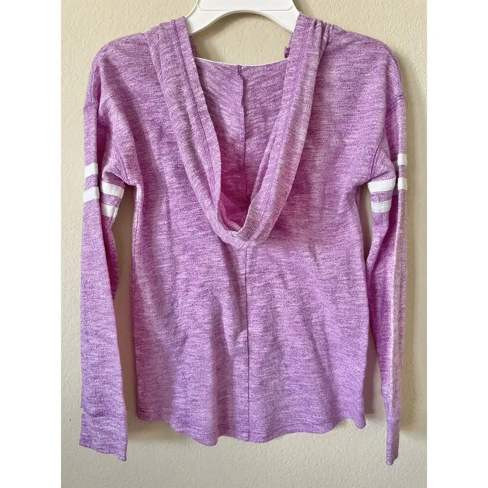 Justice Purple Stripe Trim Sparkle Logo Graphic Girls Pullover Hoodie Top Size 8